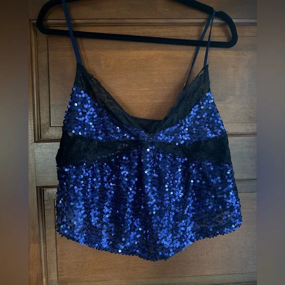 Free People Intimately Right Rhythm Sequin Cami in Midnight Blue💎 - Picture 3 of 6